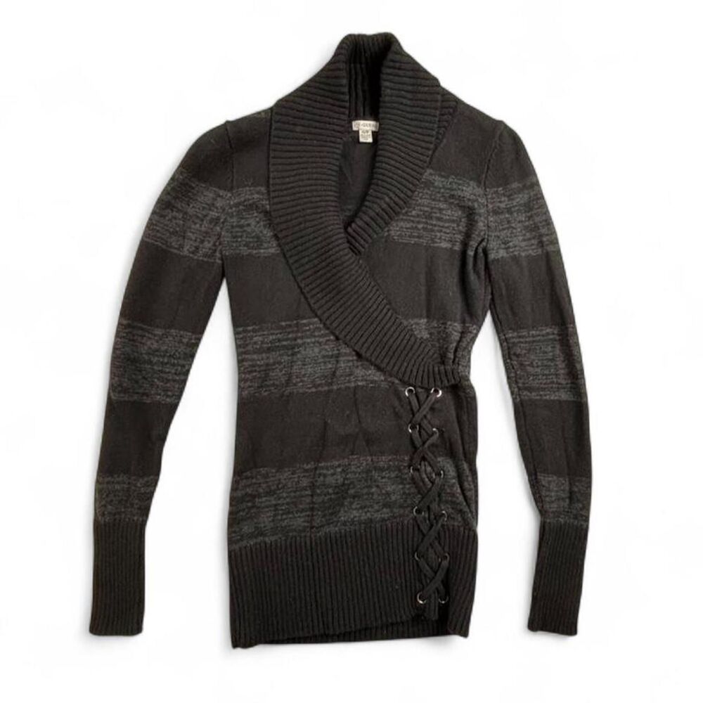 Guess Y2K Lace Up Sweater Womens XS Gray Wrap Style Knit Side Tie Top